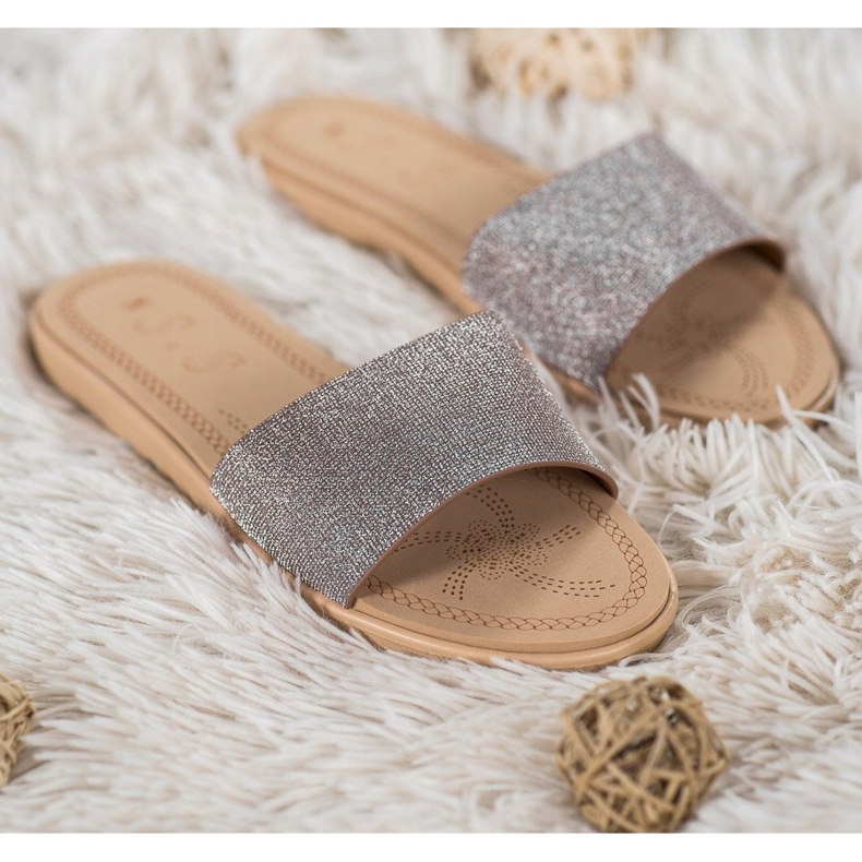 Small Swan Chinelos com brilho multicolorido cinza amarelo 1