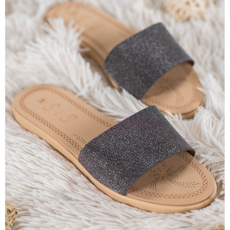 Small Swan Chinelos com brilho preto multicolorido 1