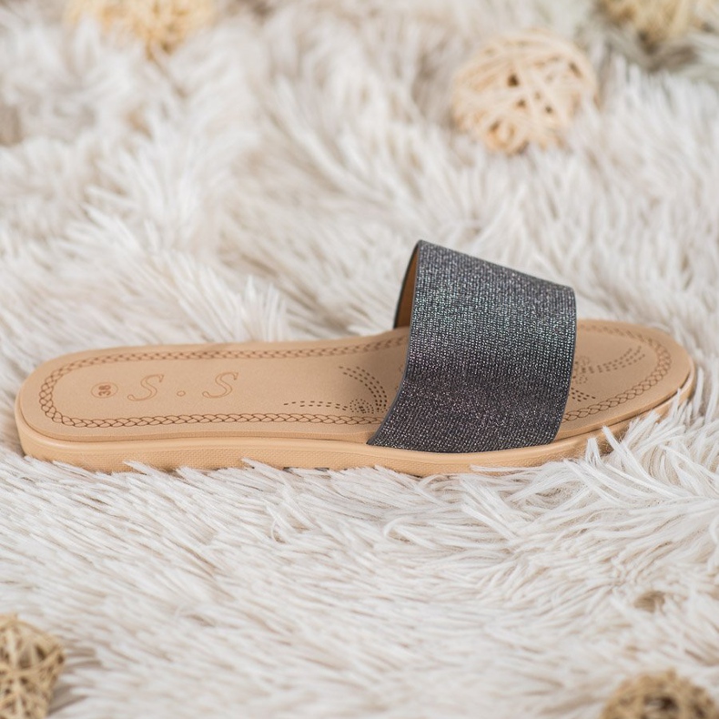 Small Swan Chinelos com brilho preto multicolorido 2