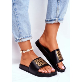 ADY Chinelos femininos nunca desista de ouro preto amarelo 1