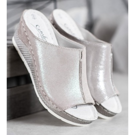 Filippo Chinelos de couro prateado cinza 1