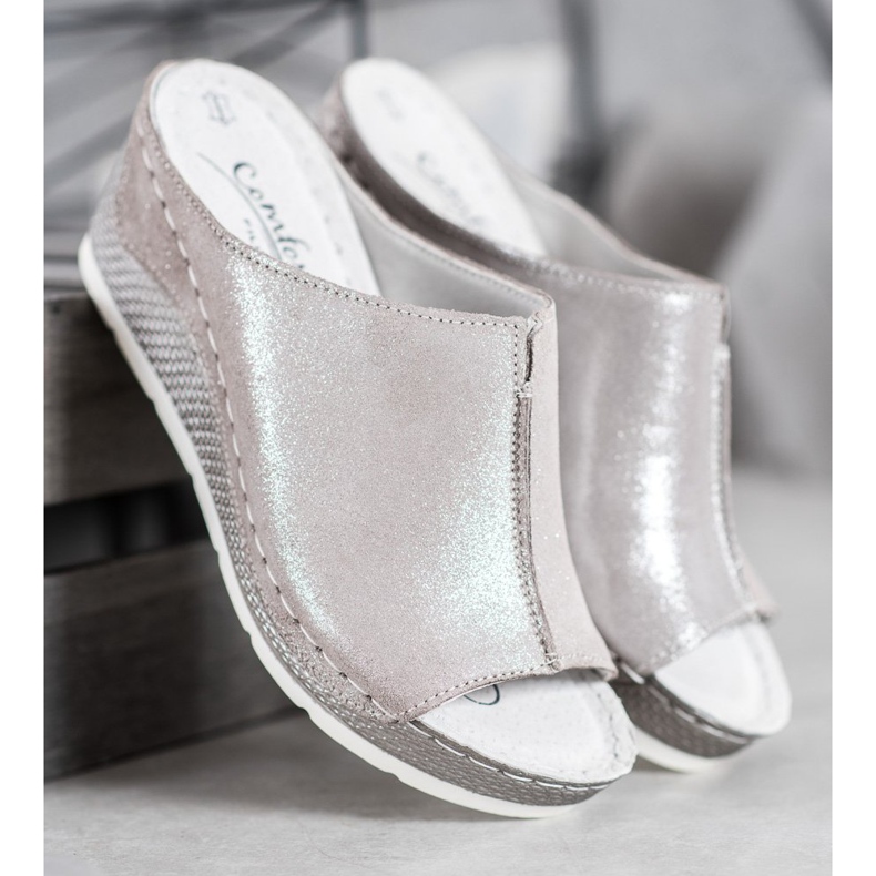 Filippo Chinelos de couro prateado cinza 1