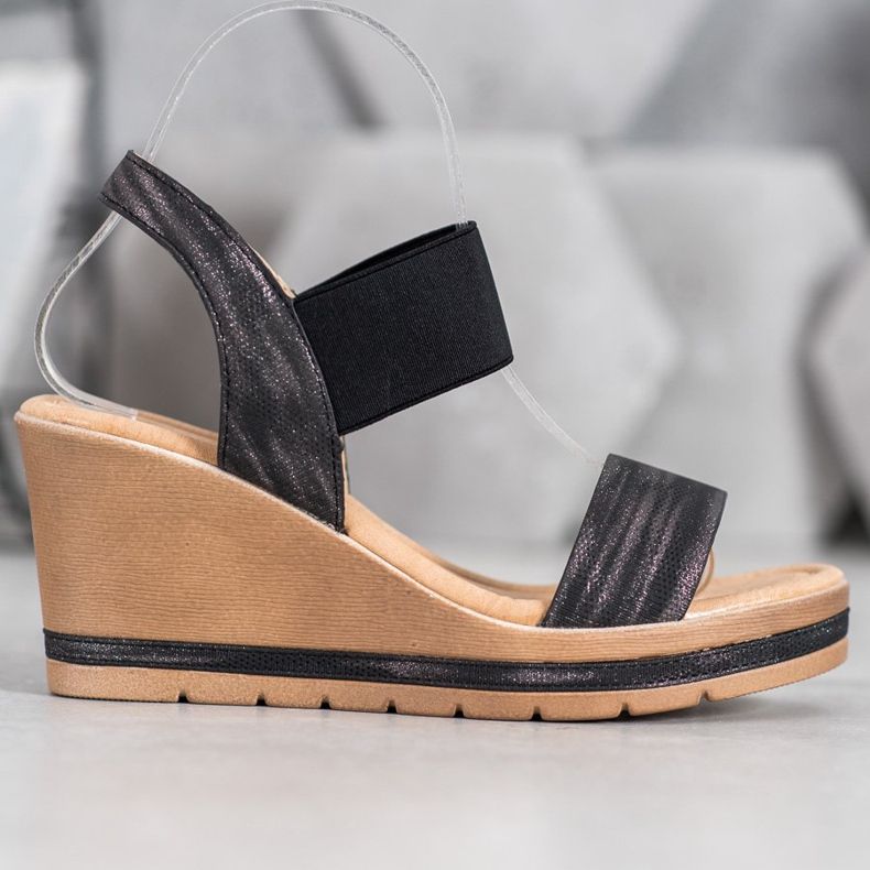 Sea Elves Sandálias de cunha elegantes preto 2