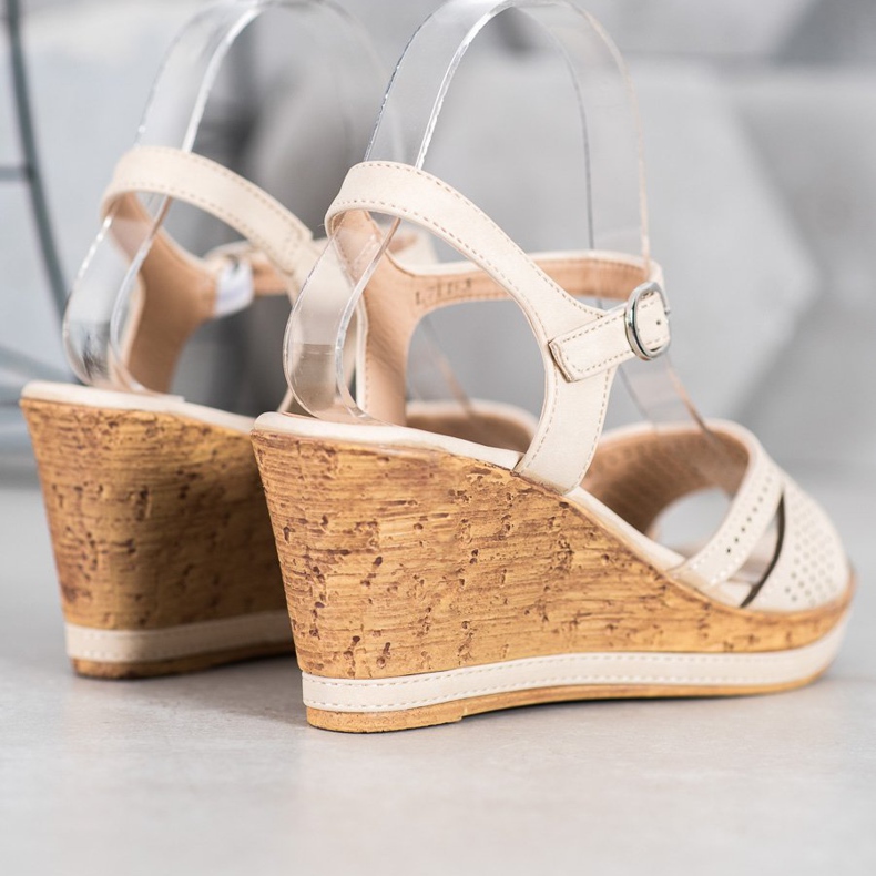 GOLL Sandálias de cunha com couro ecológico castanho 2