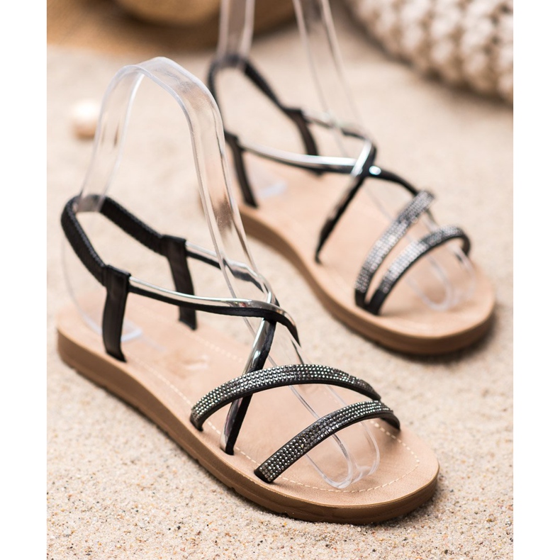 Sea Elves Sandálias com enfeites de prata preto 1