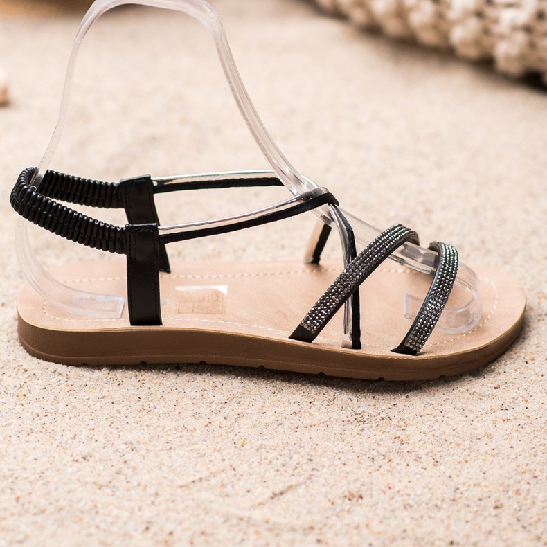 Sea Elves Sandálias com enfeites de prata preto 2