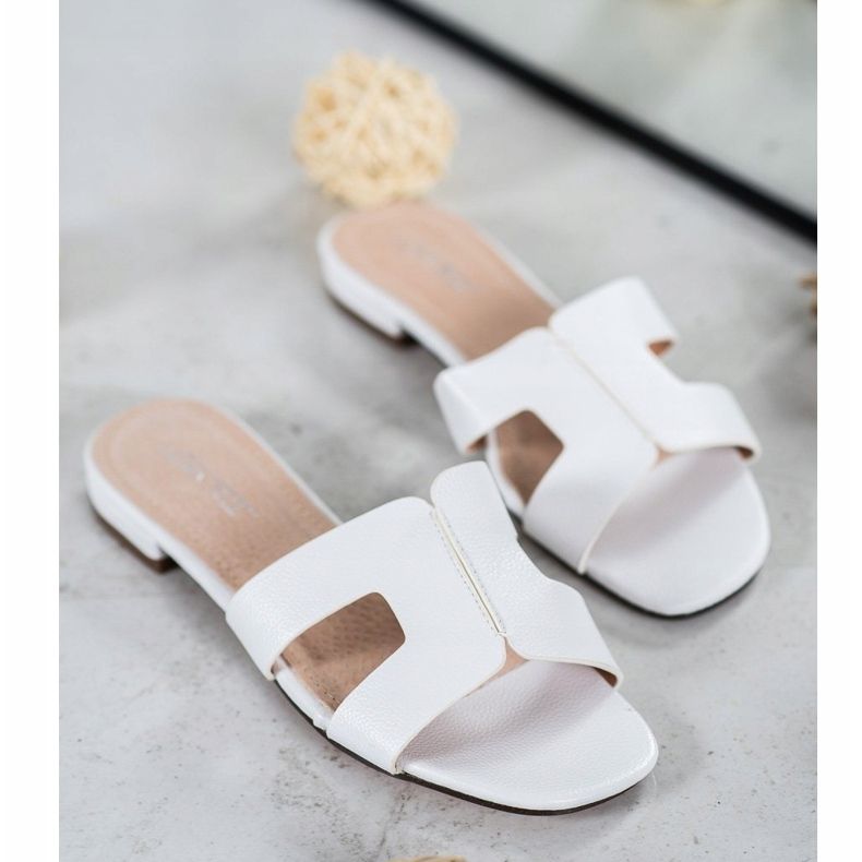 SHELOVET Chinelos clássicos de couro ecológico branco 1