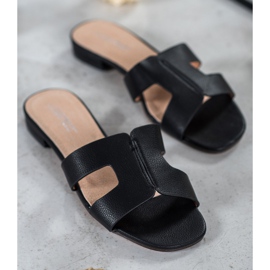 SHELOVET Chinelos clássicos de couro ecológico preto 1