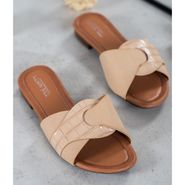 SHELOVET Chinelos elegantes de couro ecológico bege 1