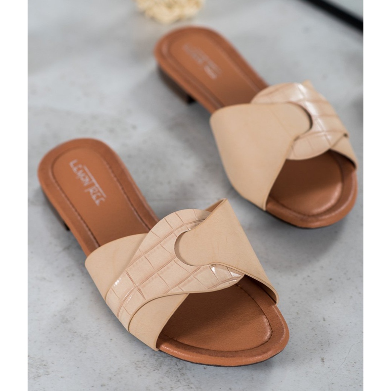 SHELOVET Chinelos elegantes de couro ecológico bege 1