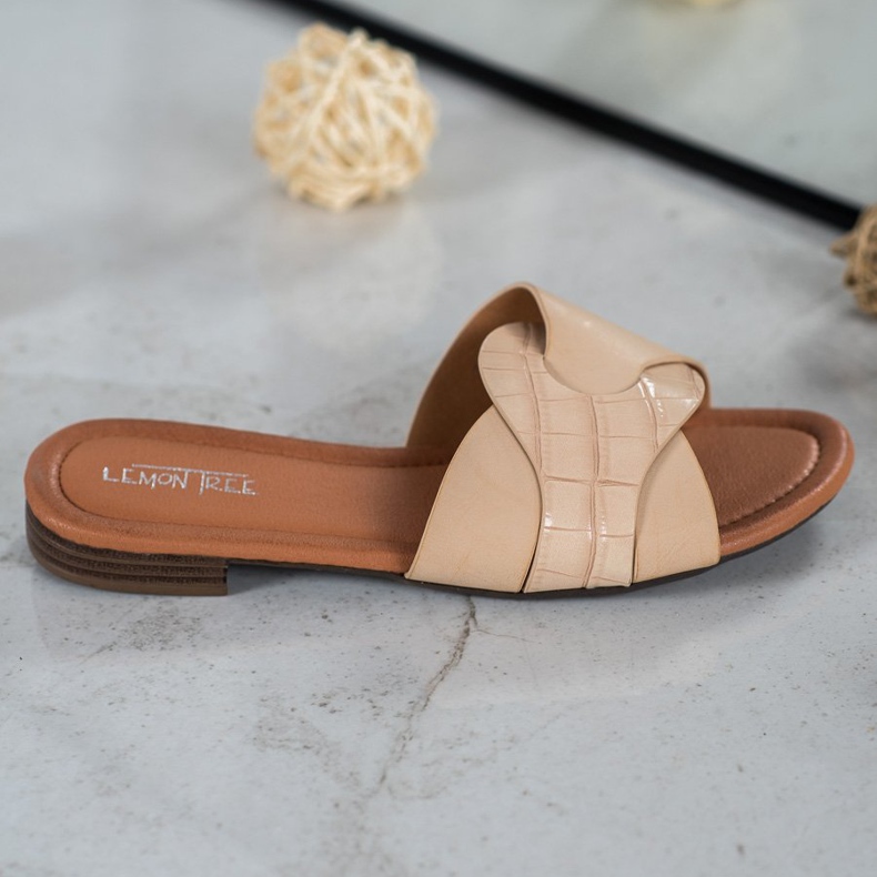 SHELOVET Chinelos elegantes de couro ecológico bege 2