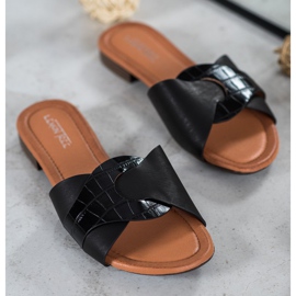 SHELOVET Chinelos elegantes de couro ecológico preto 1