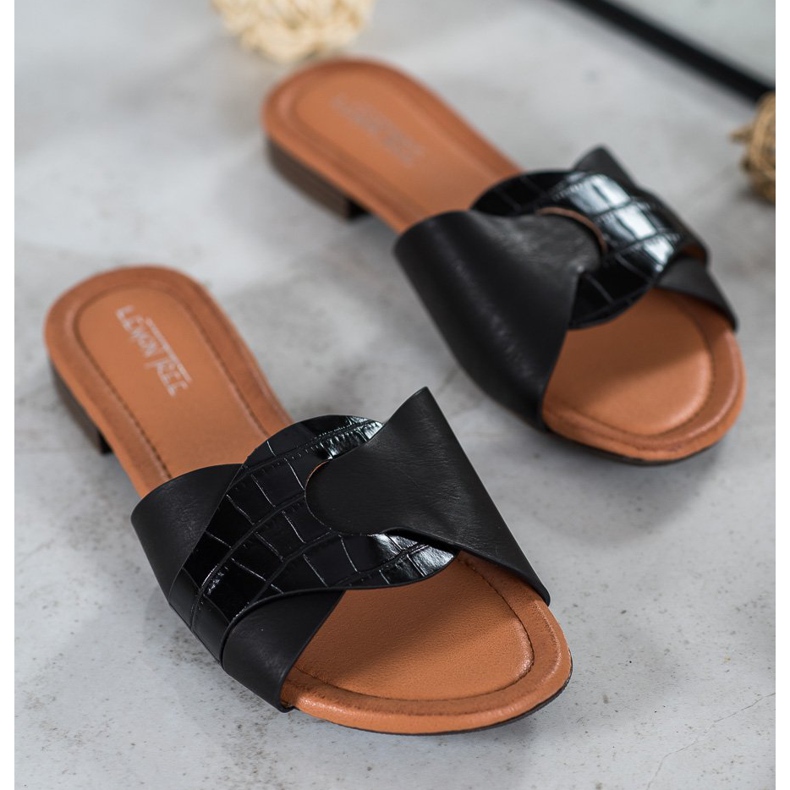 SHELOVET Chinelos elegantes de couro ecológico preto 1