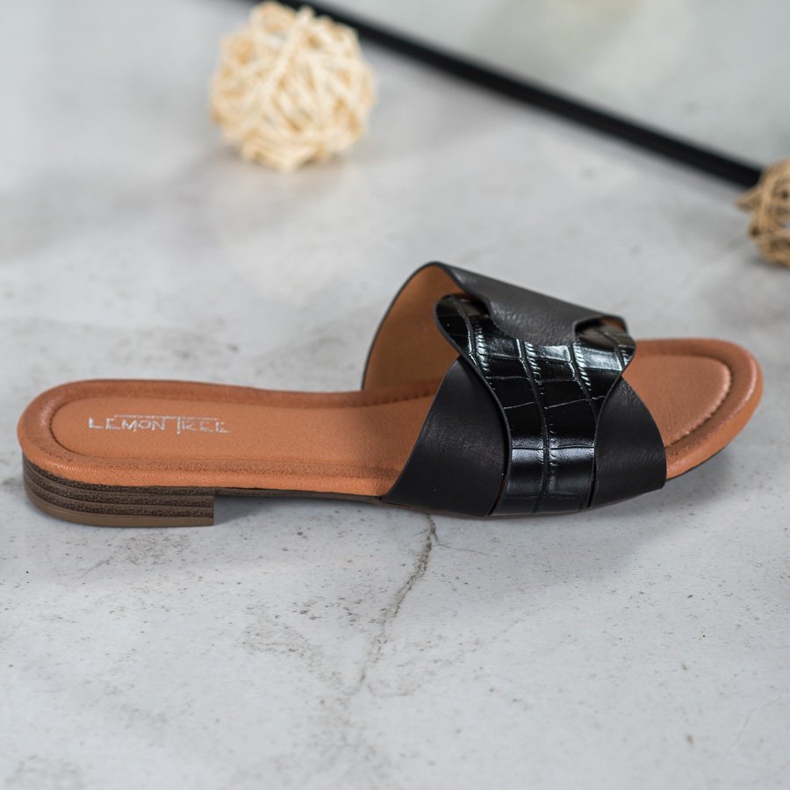 SHELOVET Chinelos elegantes de couro ecológico preto 2