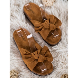 SHELOVET Chinelos de camurça com laço marrom 2