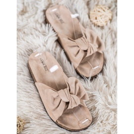 SHELOVET Chinelos de camurça com laço castanho 2