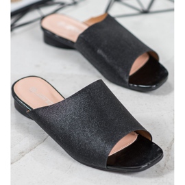 SHELOVET Chinelos elegantes com brilho preto 1