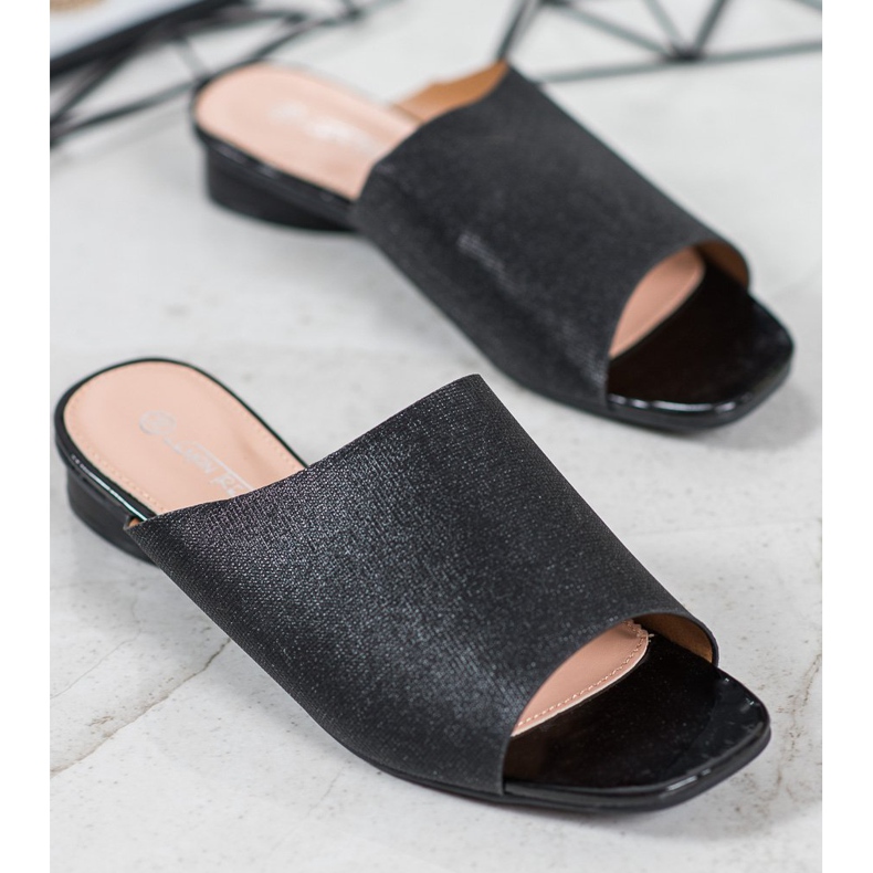 SHELOVET Chinelos elegantes com brilho preto 1