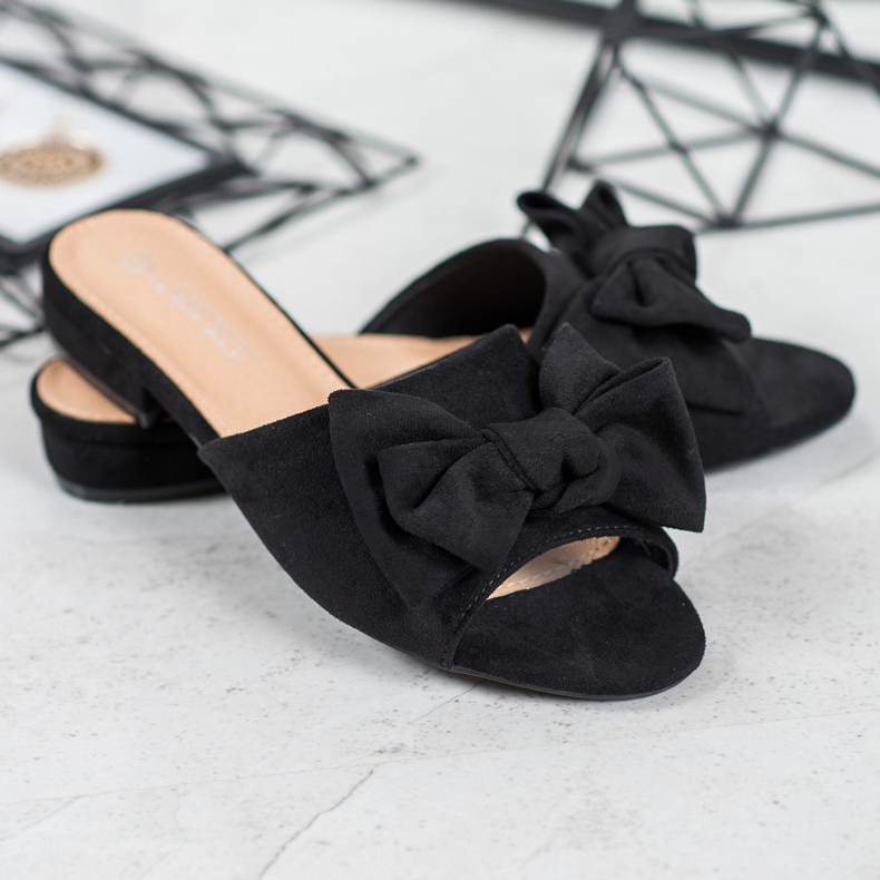 SHELOVET Chinelos pretos de salto plano 1