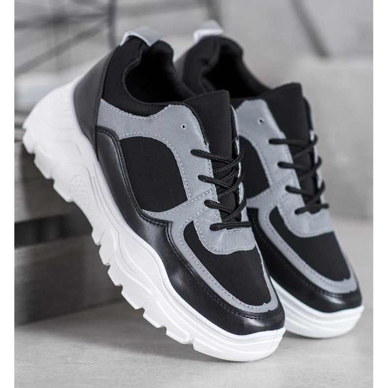 SHELOVET Tênis atados da moda preto 2