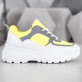 SHELOVET Tênis atados da moda branco amarelo 1
