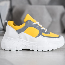 SHELOVET Tênis atados da moda branco amarelo 2