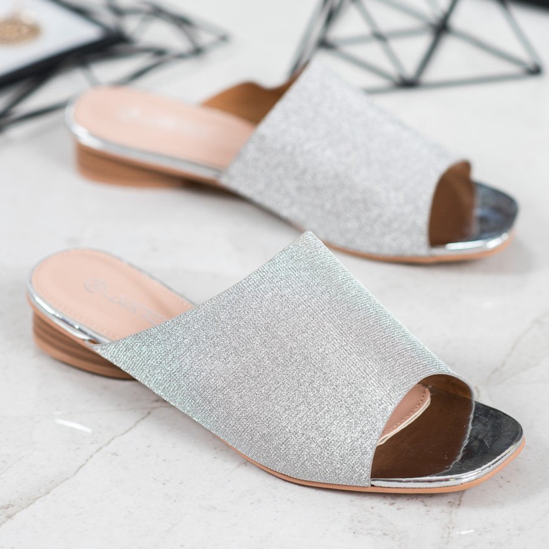SHELOVET Chinelos elegantes com brilho cinza 1