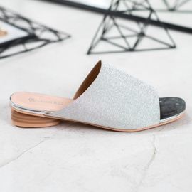 SHELOVET Chinelos elegantes com brilho cinza 2