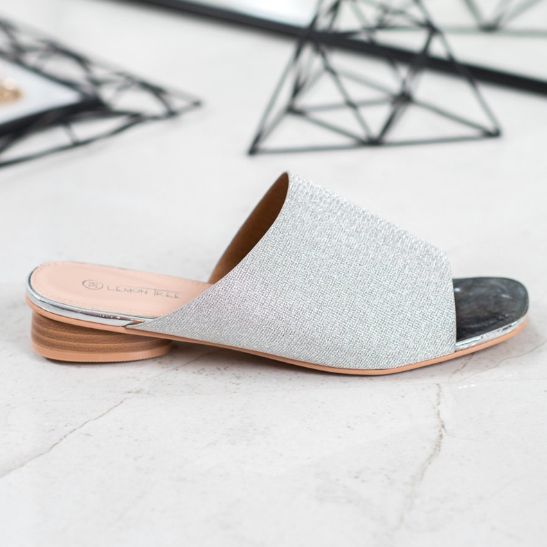 SHELOVET Chinelos elegantes com brilho cinza 2