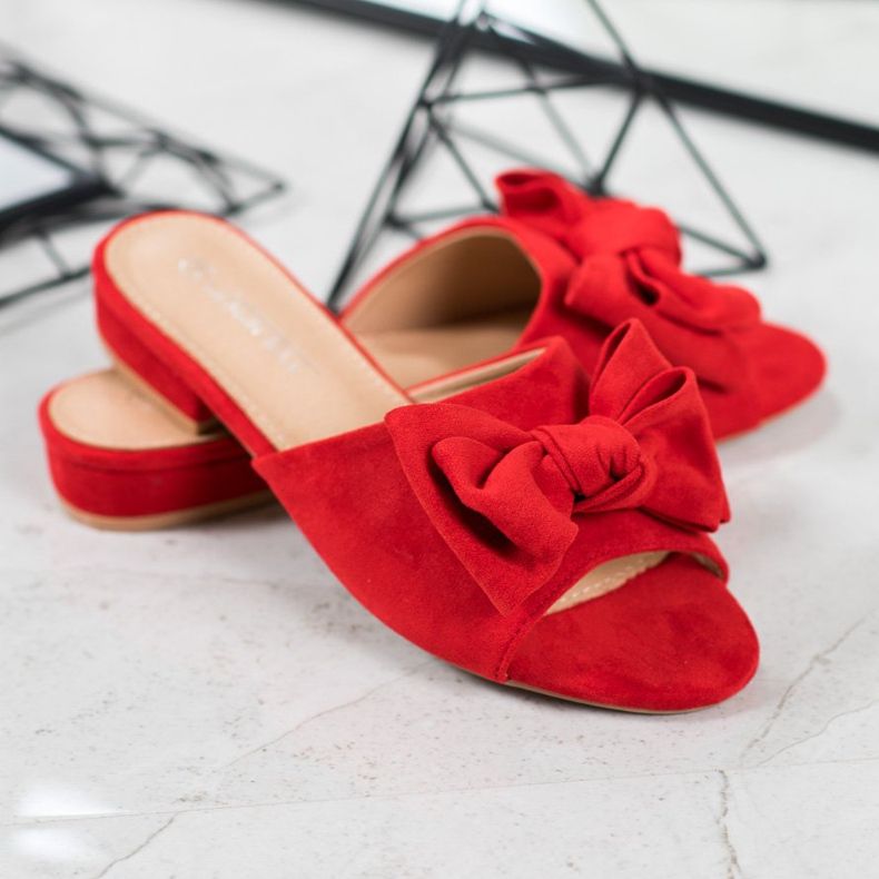 SHELOVET Chinelos vermelhos em salto plano 1