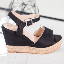 Clowse Sandálias Pretas em Cunha Alta preto 2