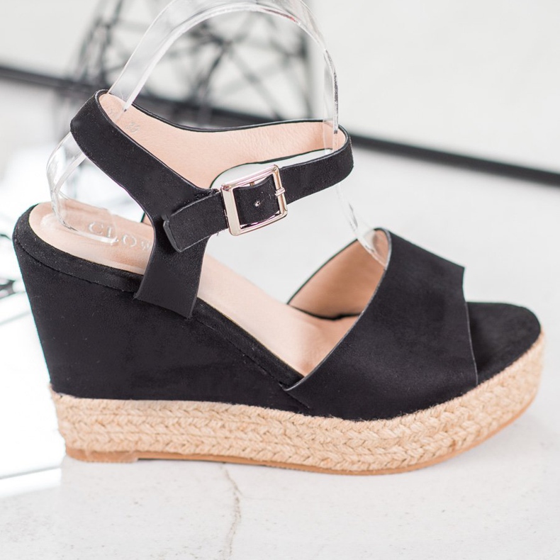 Clowse Sandálias Pretas em Cunha Alta preto 2