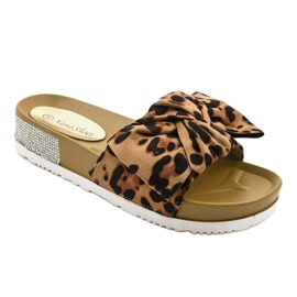Chinelos casuais leopardo com laço LW-10 castanho 1