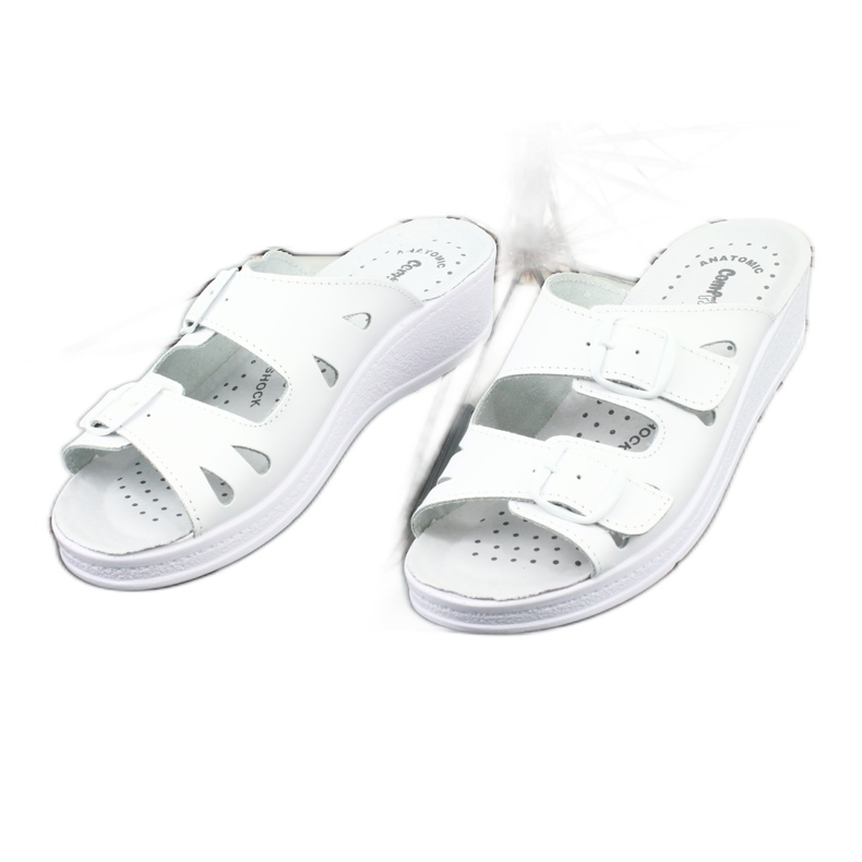 Flip de couro feminino Flips White Wedges branco 2