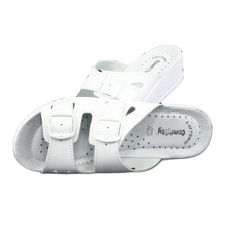 Flip de couro feminino Flips White Wedges branco 4