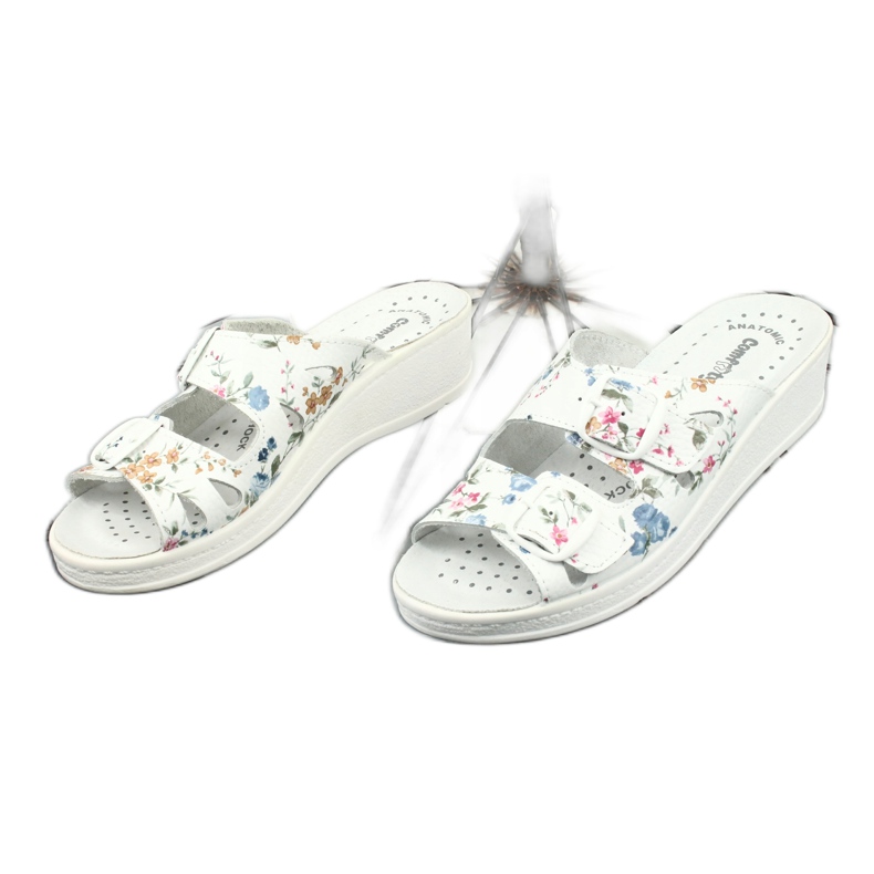 Chinelos femininos de cunha Comfooty Mia Flowers branco 2