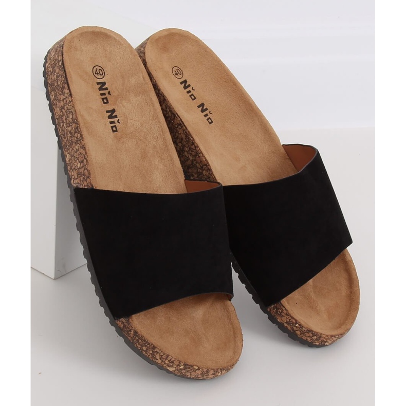 Chinelos com sola preta PA-354 cortiça preta preto 1