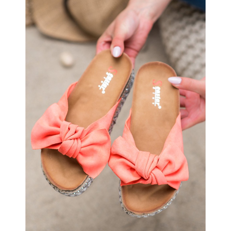 Seastar Chinelos de camurça com plataforma decorativa vermelho laranja 1