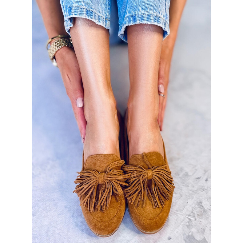 BM Mocassins femininos com franjas camel T357P Camel marrom 2