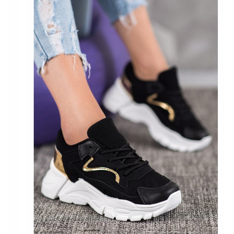 SHELOVET Tênis elegantes na plataforma preto amarelo 1