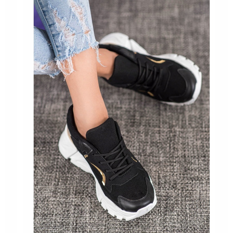 SHELOVET Tênis elegantes na plataforma preto amarelo 2