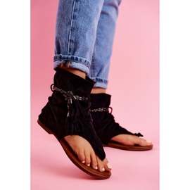 SEA Sandálias femininas chinelos com haste preta SL1011 Madrit preto 1