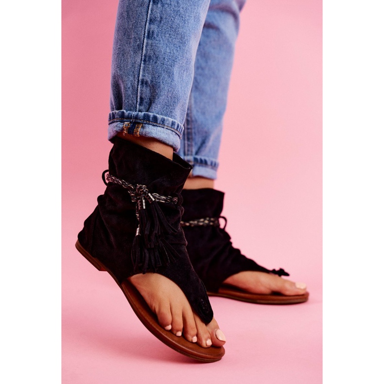 SEA Sandálias femininas chinelos com haste preta SL1011 Madrit preto 1