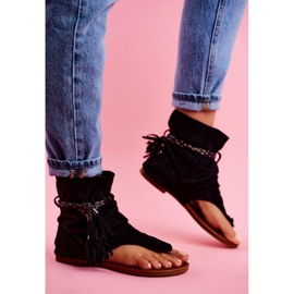 SEA Sandálias femininas chinelos com haste preta SL1011 Madrit preto 2