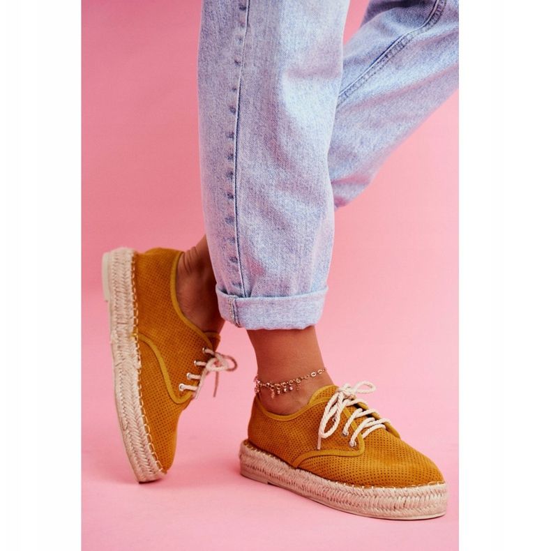 MSMG Alpercatas femininas em plataforma de linho amarelo Sonya 2