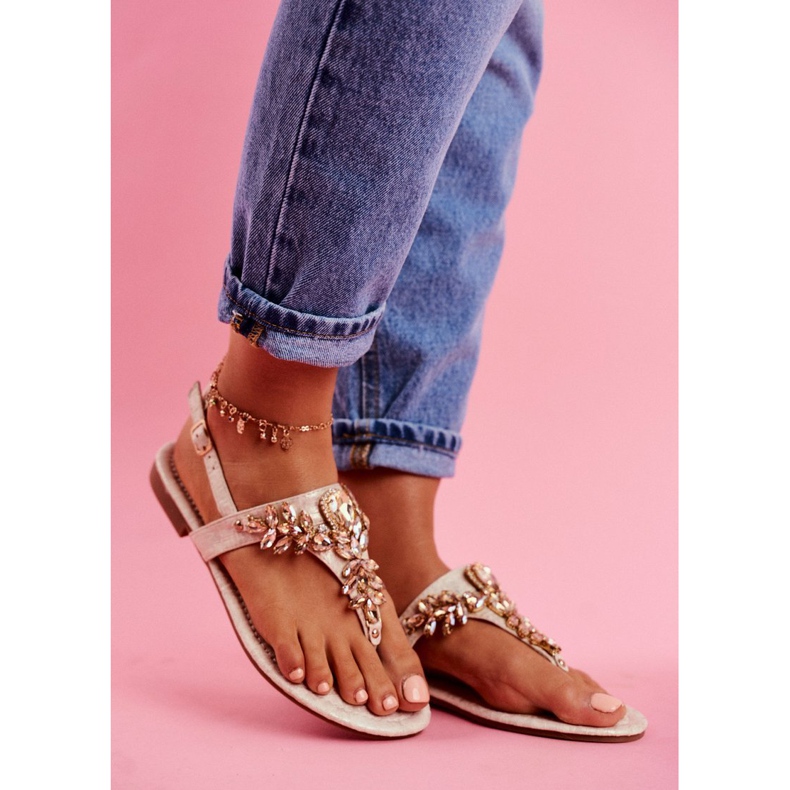 Sandálias Flip-flops Cristais sob controle bege dourado 1