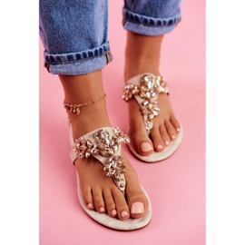 Sandálias Flip-flops Cristais sob controle bege dourado 2