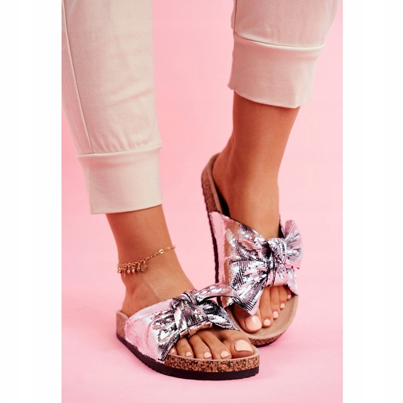 EVE Chinelos femininos com um grande arco de prata adorável cinza 1