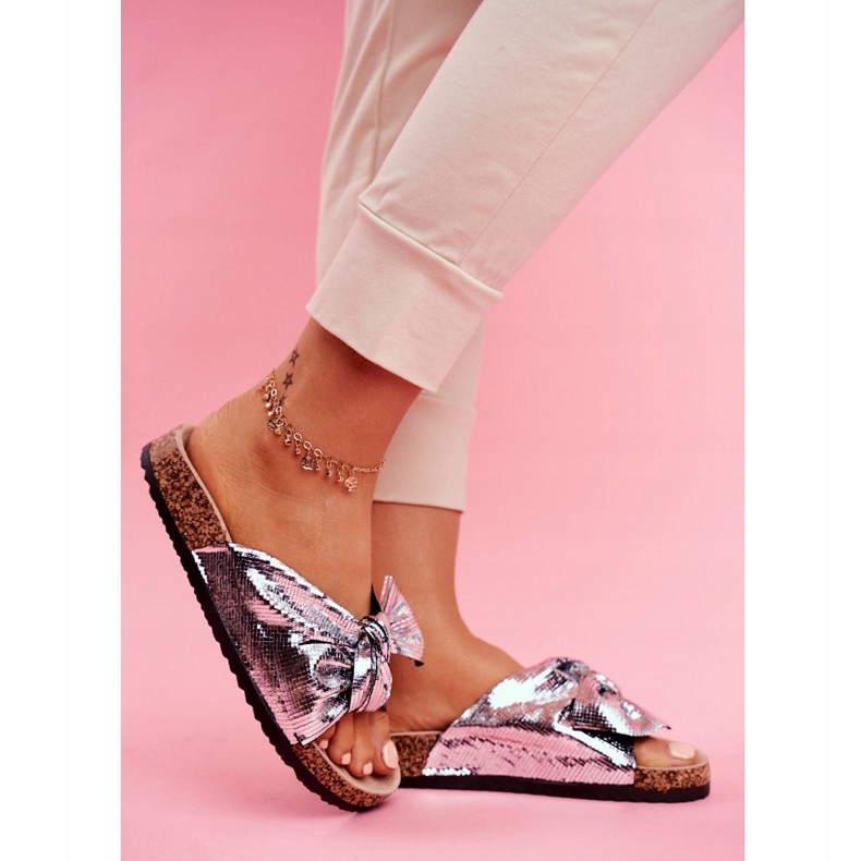 EVE Chinelos femininos com um grande arco de prata adorável cinza 2