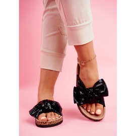 EVE Chinelos femininos com um laço grande Black Lovely Time preto 2